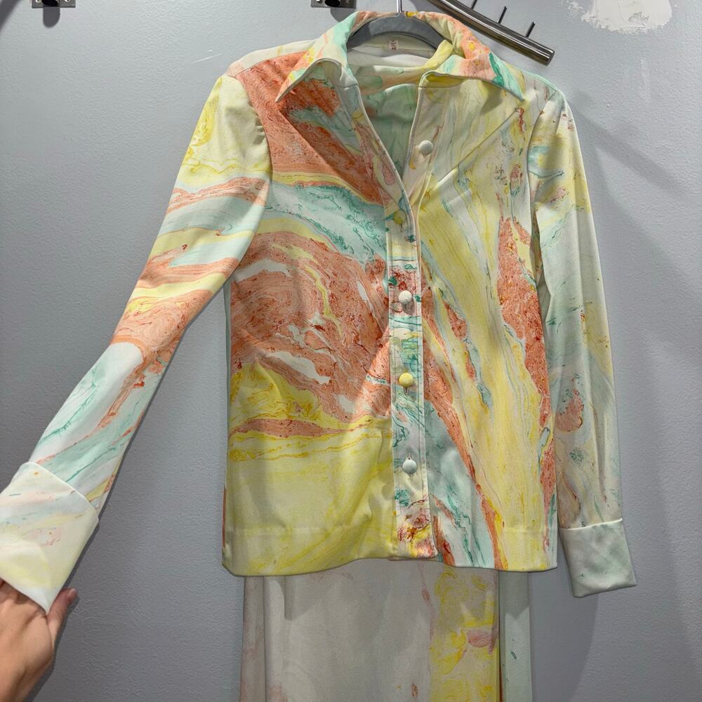 Vintage 1970s Don Louis España Watercolor Maxi Dress Set w/ Jacket - Size US 10 - Picture 7 of 15